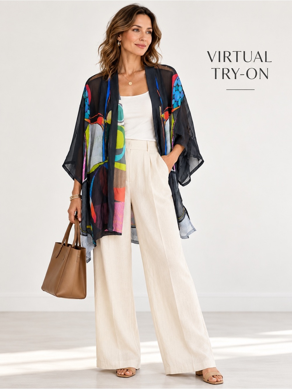 Pierling Styles Women’s Abstract Open Front Sheer Kimono Jacket One Size